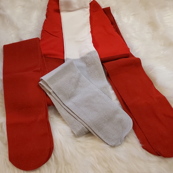 Kohls Accessories Bundle Of 3 Girls Sparkle Tights 2 Red Silver